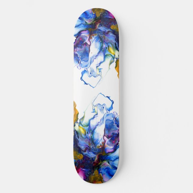 Skateboard Bleu Marbre Agate Fluide Art (Recto)