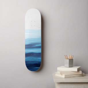 Skateboard Bleu Océan Aquarelle Mer Abstraite Monogramme
