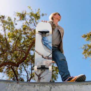 Skateboard Bleu printanier dans l'arbre florissant