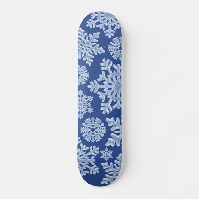 Skateboard Bleu profond Frost hiver Snowflakes Noël (Recto)