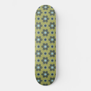 Skateboard Bleu rétro et marguerites noires sur motif floral 