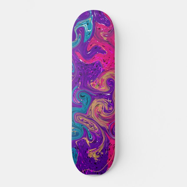 Skateboard Bleu, rose turquoise et violet Fluide art (Recto)