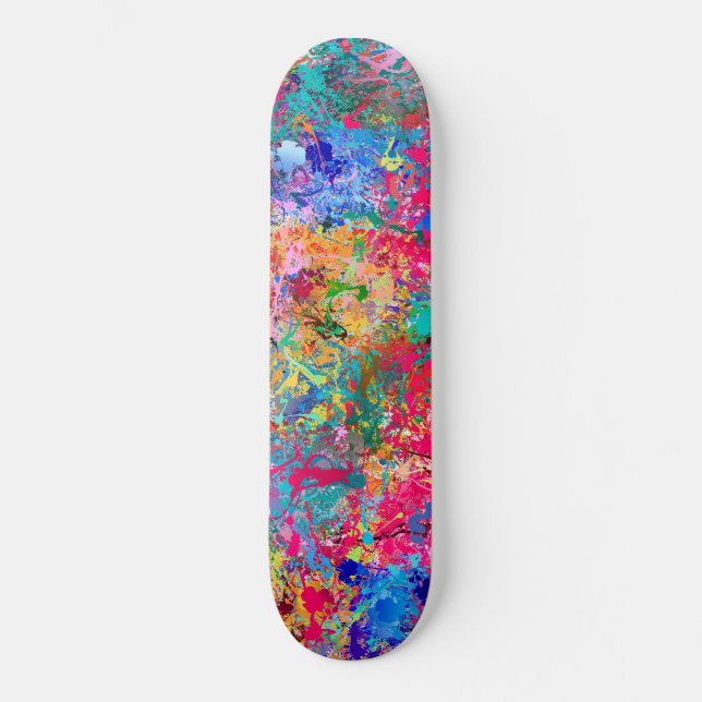 Skateboard Bleu Rouge Jaune Vert Rose Turquoise Splash Abstra (Recto)