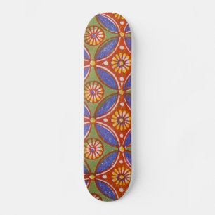 Skateboard Bleu rouge Rustique coloré Cercle Egypte Motif d'a