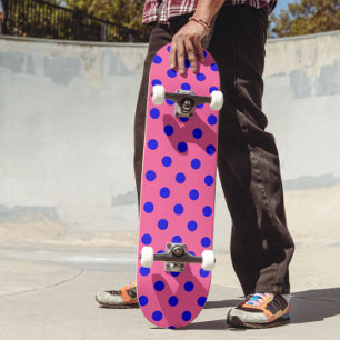 Skateboard Bleu sur rose Pois design Motif