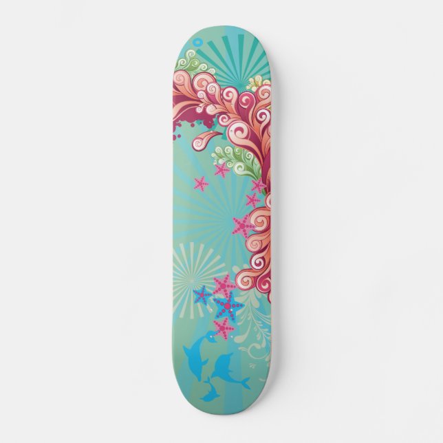 Skateboard Bleu tourbillons océaniques design filles skateboa (Recto)