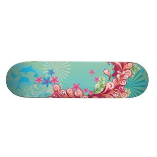 Skateboard Bleu tourbillons océaniques design filles skateboa