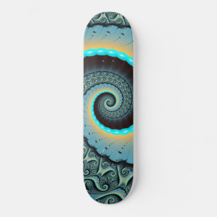 Skateboard Bleu Turquoise Orange Abstrait Fractal Art