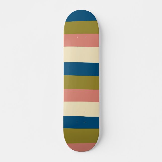Skateboard Bleu, vert olive, rose et crème (Devant)
