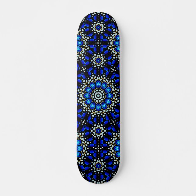Skateboard Blue Abstract Geometric Mandala Art Design (Devant)