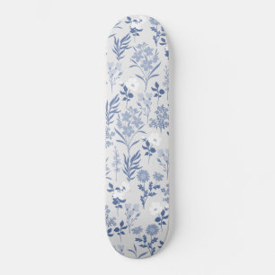 Skateboard Blue Flowers Botanical Painting