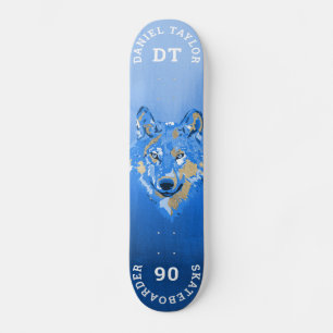 Skateboard Blue Gold Aquarelle Peinture Gradior Loup