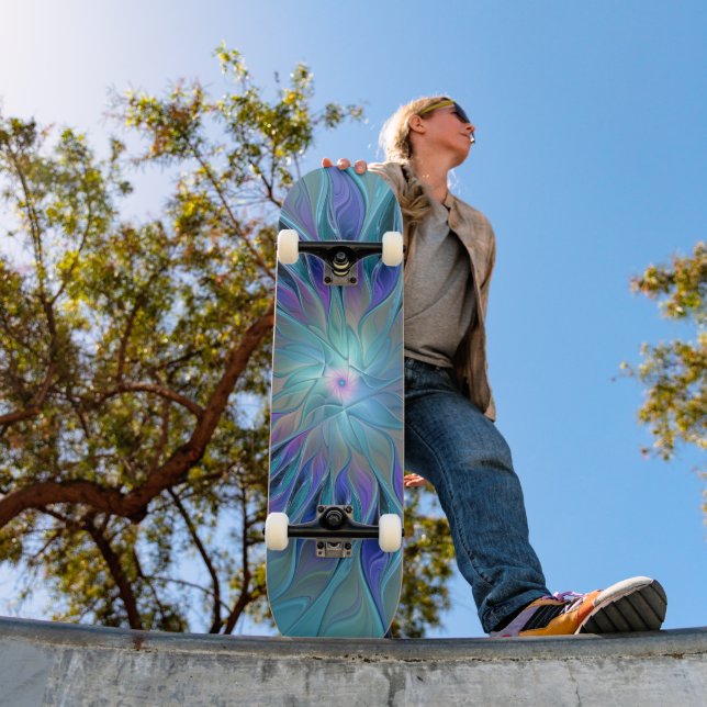 Skateboard Blue Purple Flower Dream Abstrait Fractal Art (Extérieur 1)