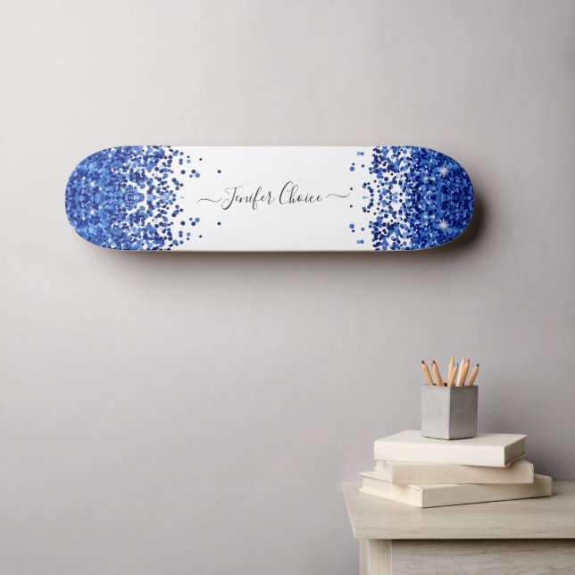 Skateboard Blush Blue Parties scintillant Nom personnalisé Sk (Art mural (Horz))