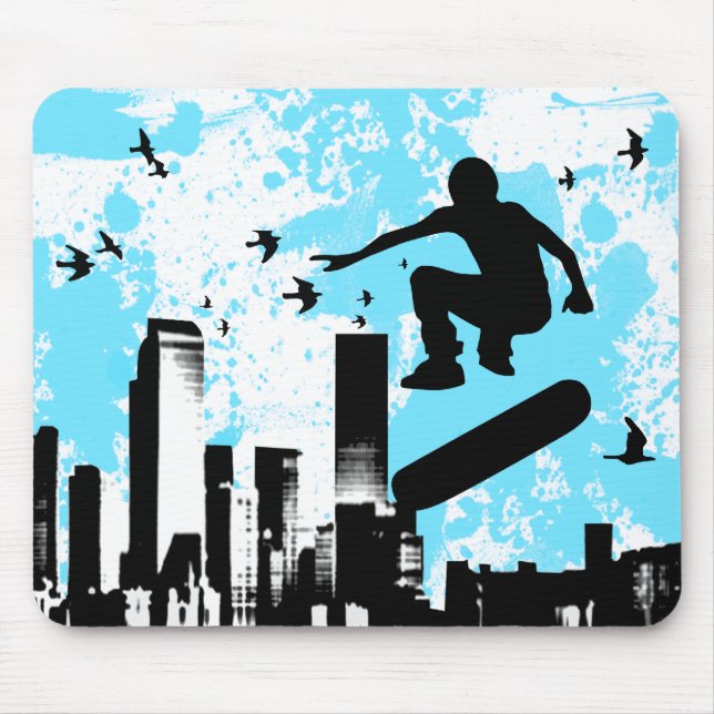 skateboard. board with birds. blk&teal. mousepad (Vorne)