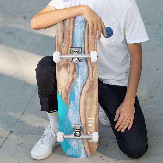 Skateboard Bois Et Eau Nature Nom Personnalisé Personnalisé (Créateur téléchargé)