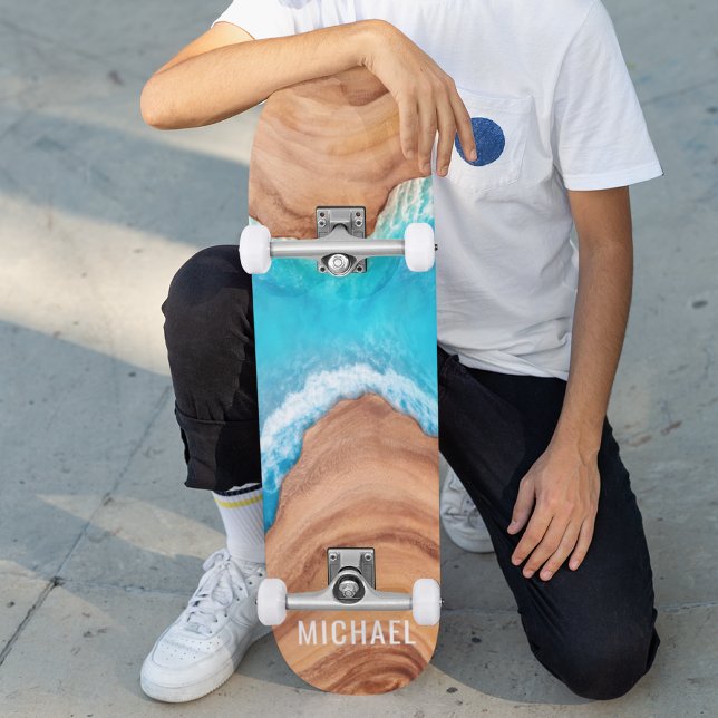 Skateboard Bois Et Eau Nature Nom Personnalisé Personnalisé (Créateur téléchargé)