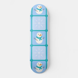 Skateboard Bonhomme de neige et flocons de neige à carreaux d