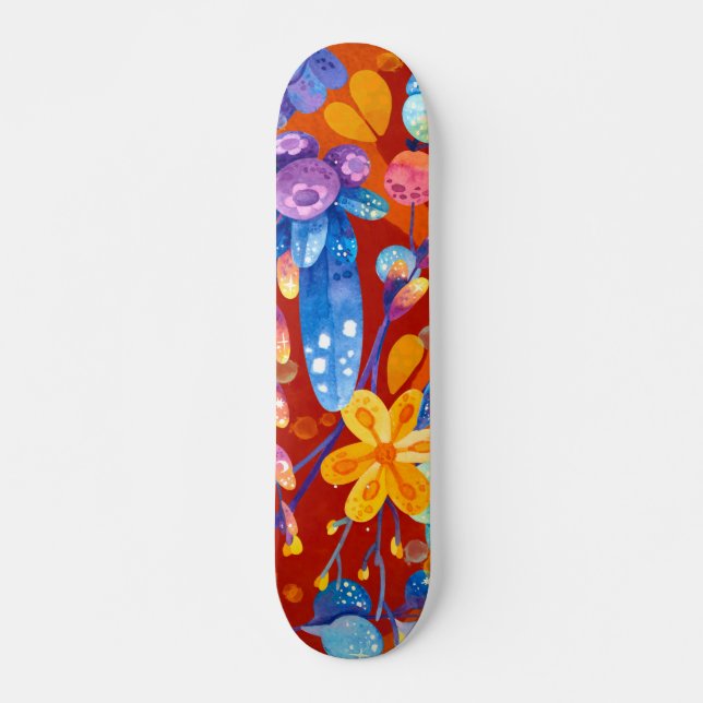 Skateboard Bonjour Printemps Heure du bonheur, Floral Orange  (Devant)