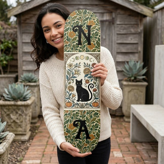 Skateboard Botaniques de Chat Noir Mystique Monogrammes de Ph