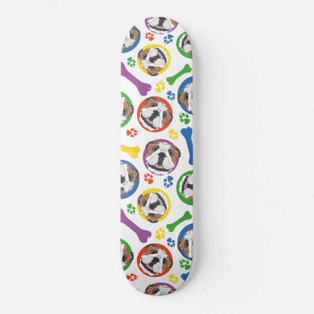 Skateboard Bouledogue anglais coloré et espiègle (Recto)