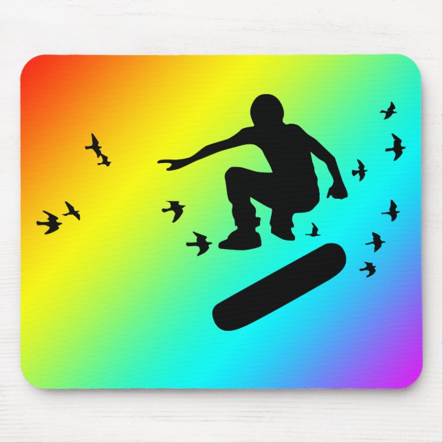 Skateboard. Brett mit Vögeln. Mousepad (Vorne)
