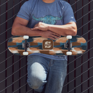 Skateboard Brosses Abstraites en bleu, blanc et Brown