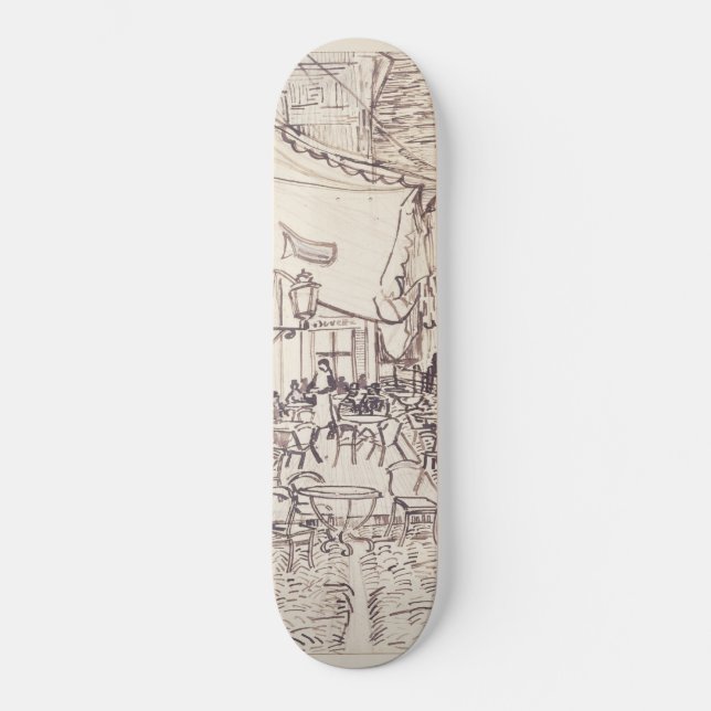 Skateboard Cafe Terrace at Night, Fine Art Sketch, Van Gogh (Recto)