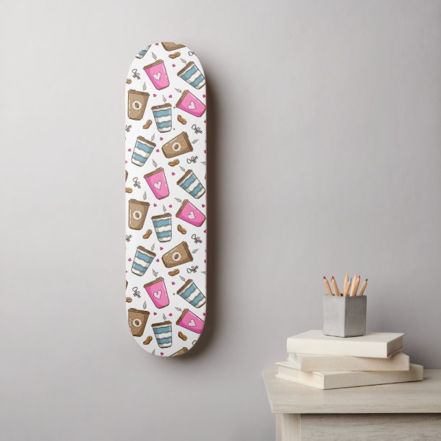 Skateboard Cafés, Haricots, Coeurs, Amateur De Café (Art mural)