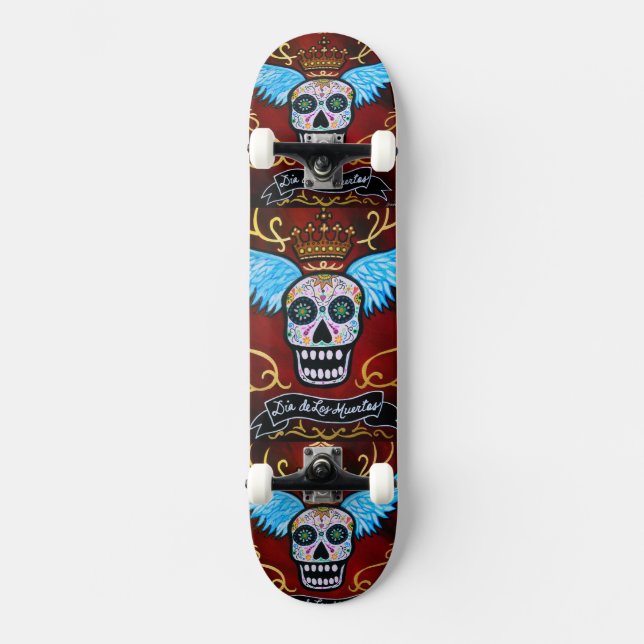 Skateboard Calaveras de Dia de los Muertos Winged (Recto)
