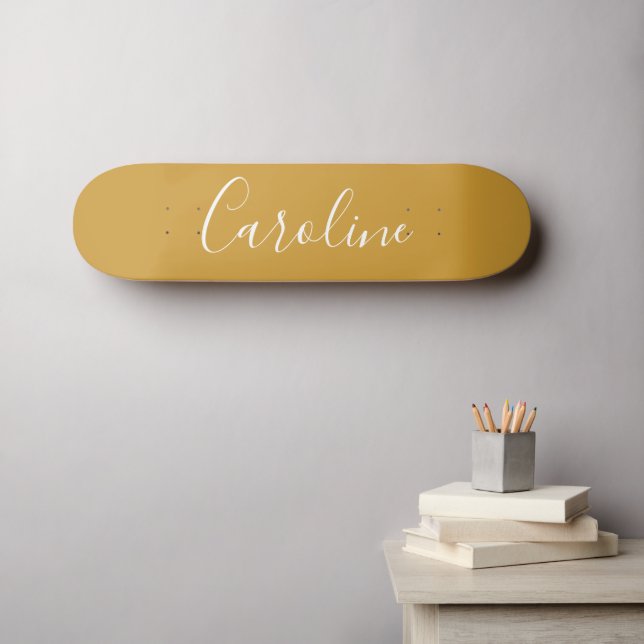Skateboard Calligraphie Chic Personnalisée Nom Mustard Jaune (Art mural (Horz))