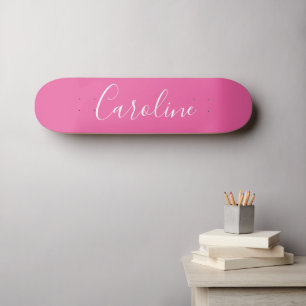 Skateboard Calligraphie Personnalisée Chic Nom Rose Chaud