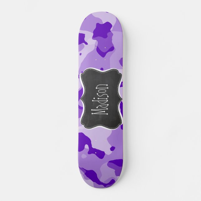 Skateboard Camo Améthyste Violet; Camouflage; Tableau noir (Recto)