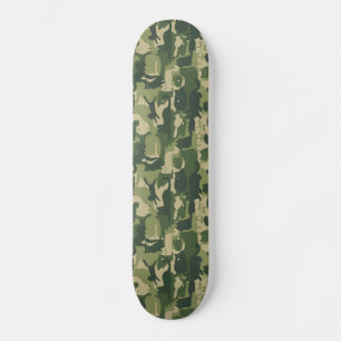 Skateboard Camouflage Chats Motif Armée Green Kitty Chats Cam