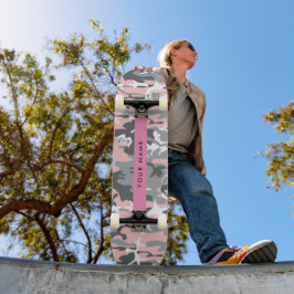 Skateboard Camouflage rose et gris Votre nom Personnalisez