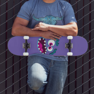 Skateboard Caractère Monstre Violet Drôle Joyeux Visage Effra