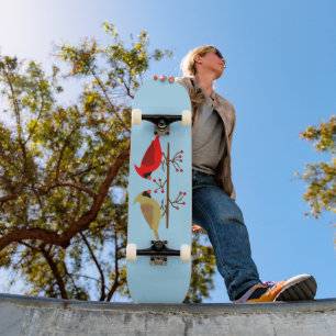 Skateboard Cardinaux de Noël mignons et baies rouges