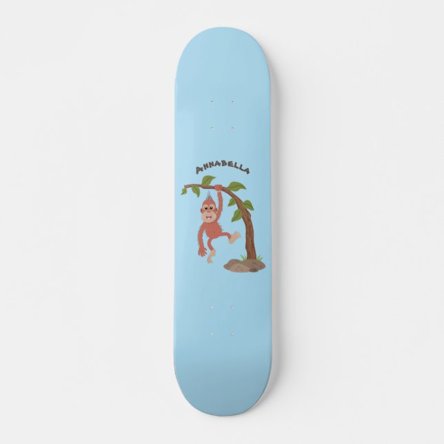 Skateboard Caricature de bébé orangoutan joyeux (Devant)