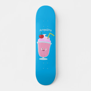 Skateboard Caricature de crème glacée de fraise mignonne