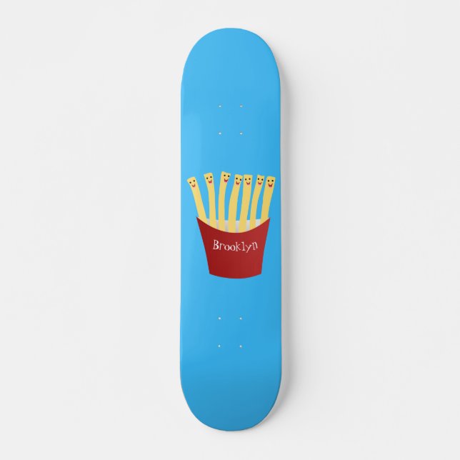 Skateboard Caricature de frites Cute kawaii fast food (Devant)
