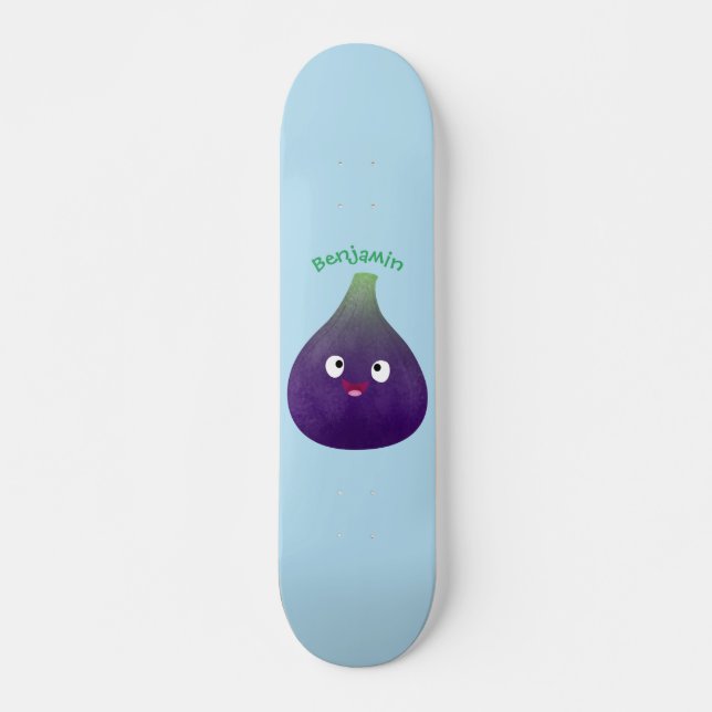 Skateboard Caricature de fruits mauve joyeux aux figues (Devant)