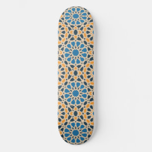 Skateboard Carreau géométrique marocain & motif orange
