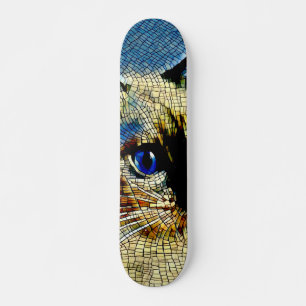 Skateboard Carreaux de mosaïque de chats siamois bleu