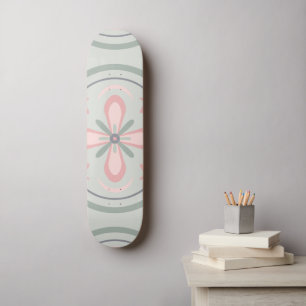 Skateboard Carreaux Floraux Pastel Vert