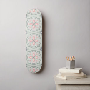 Skateboard Carreaux Floraux Pastel Verts