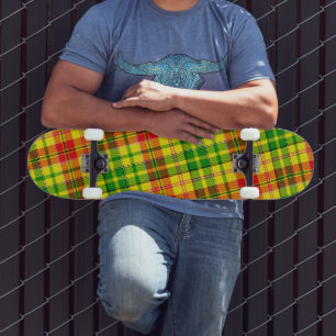 Skateboard Carreaux Tartan à motif écossais jaune rouge et ve