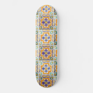 Skateboard Carrelage orange-vert-bleu