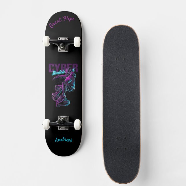 Skateboard Carte à roulettes avec légende et nom (Devant)