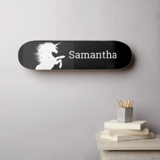 Skateboard Carte à roulettes noir blanc Unicorne