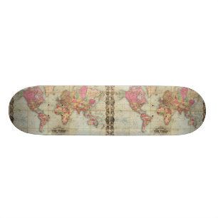 Skateboard Carte antique du monde par John Colton, circa 1854